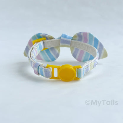 Pastel Rainbow Whisker Bow Cat Collar Breakaway Buckle