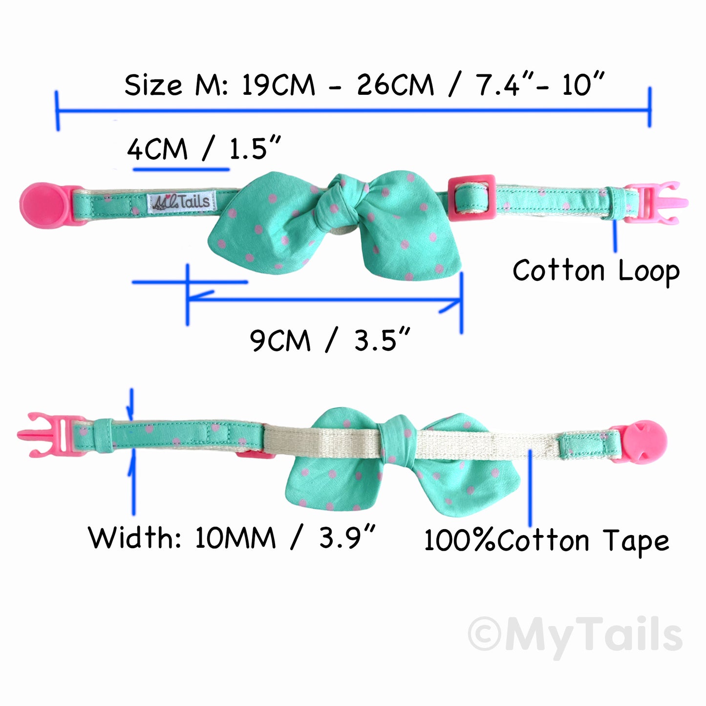 Mint Soda Whisker Bow Cat Collar Breakaway Buckle